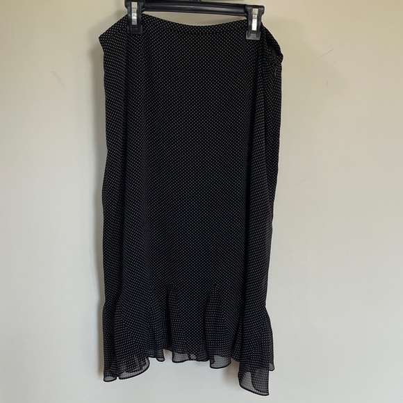 Talbots Black Gray Polka Dot Silk Skirt Women’s Size 14 Midi Ruffle Hem - Picture 1 of 10